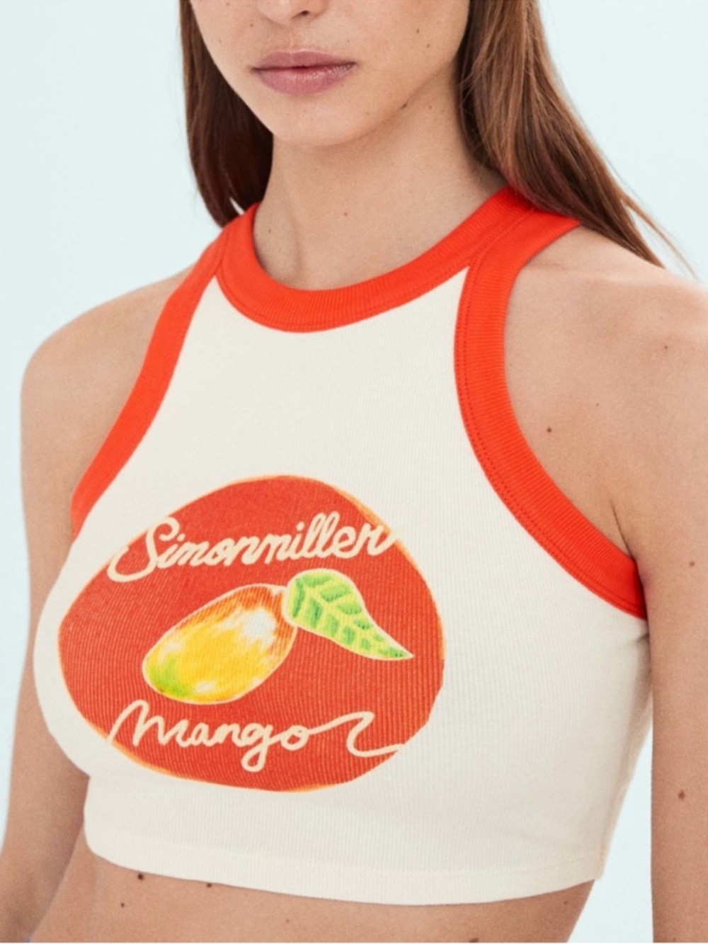 Simon Miller x Mango Crop Tank with Orange Trim and Mango Graphic